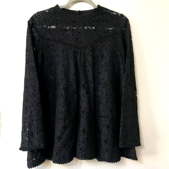 Zara Tops - Zara Black Lace All Over High Neck Long Sleeve Top Blouse
